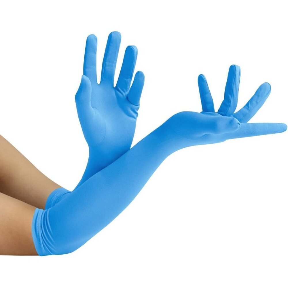 Women's Sky Blue Elbow Length Fabric Satin Gloves Halloween Costume Accessories